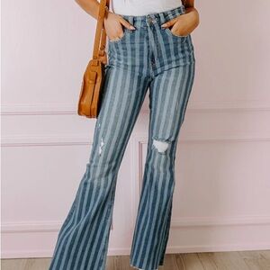 Cello Blue Striped Flare Jeans